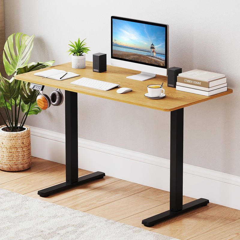 Desk Setup Black And Wood - Estrutura de Mesa Elétrica Ajustável em