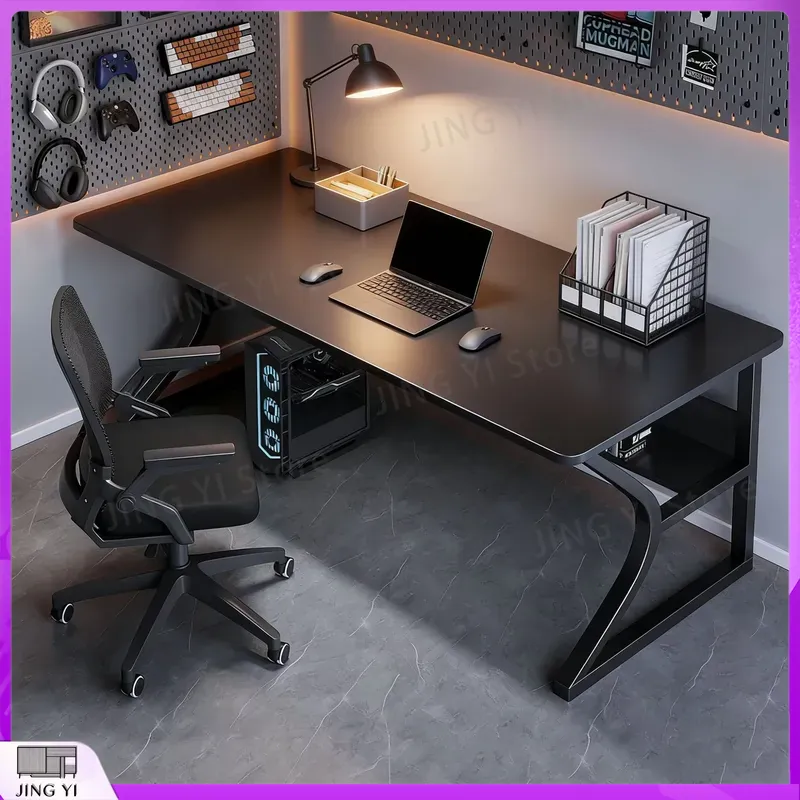 Desk Setup Black And Wood - Mesa de Jogos Preta para Configuração