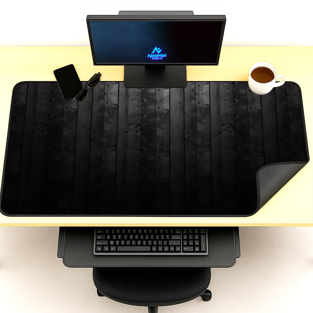 Desk Setup Black And Wood - Enorme mouse pad 2000x1000 madeira personalizável