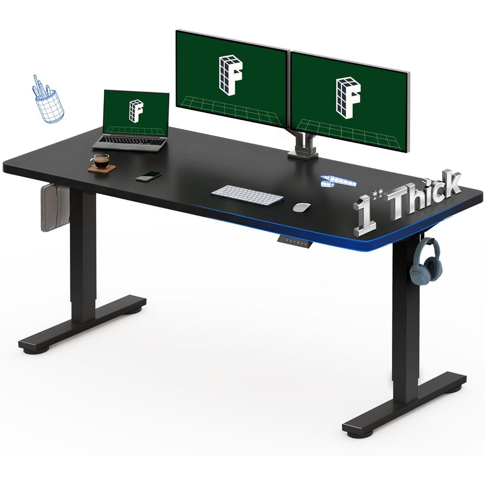 Desk Setup Black And Wood - Mesa Elétrica de Escritório de Peça