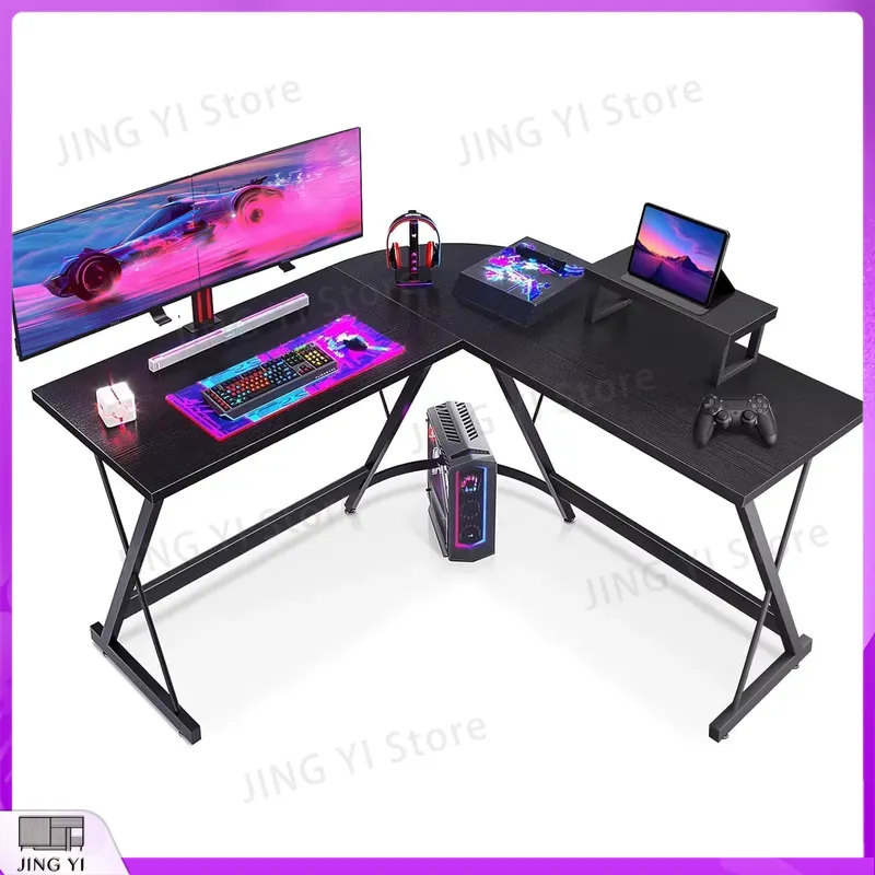 Desk Setup Black And Wood - Mesa de Jogos em Forma de