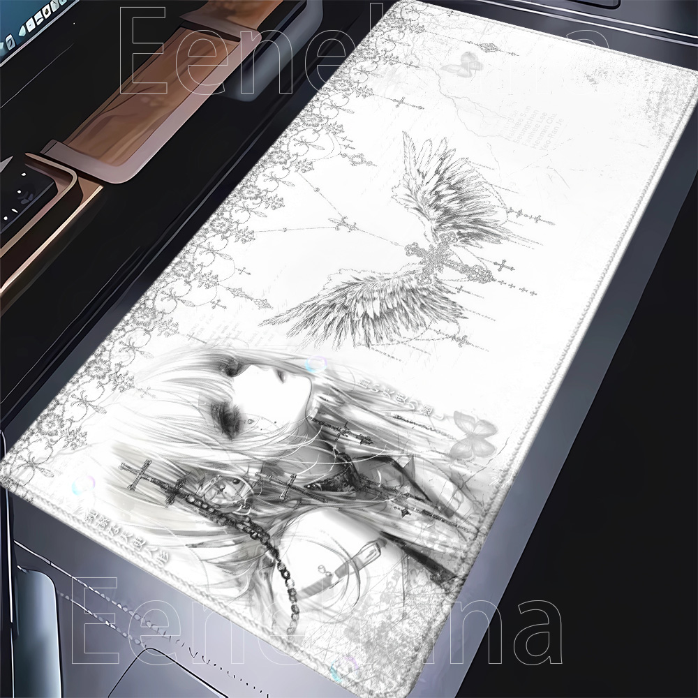 Desk Setup Accessories Aesthetic - Mousepad preto e branco, estética de