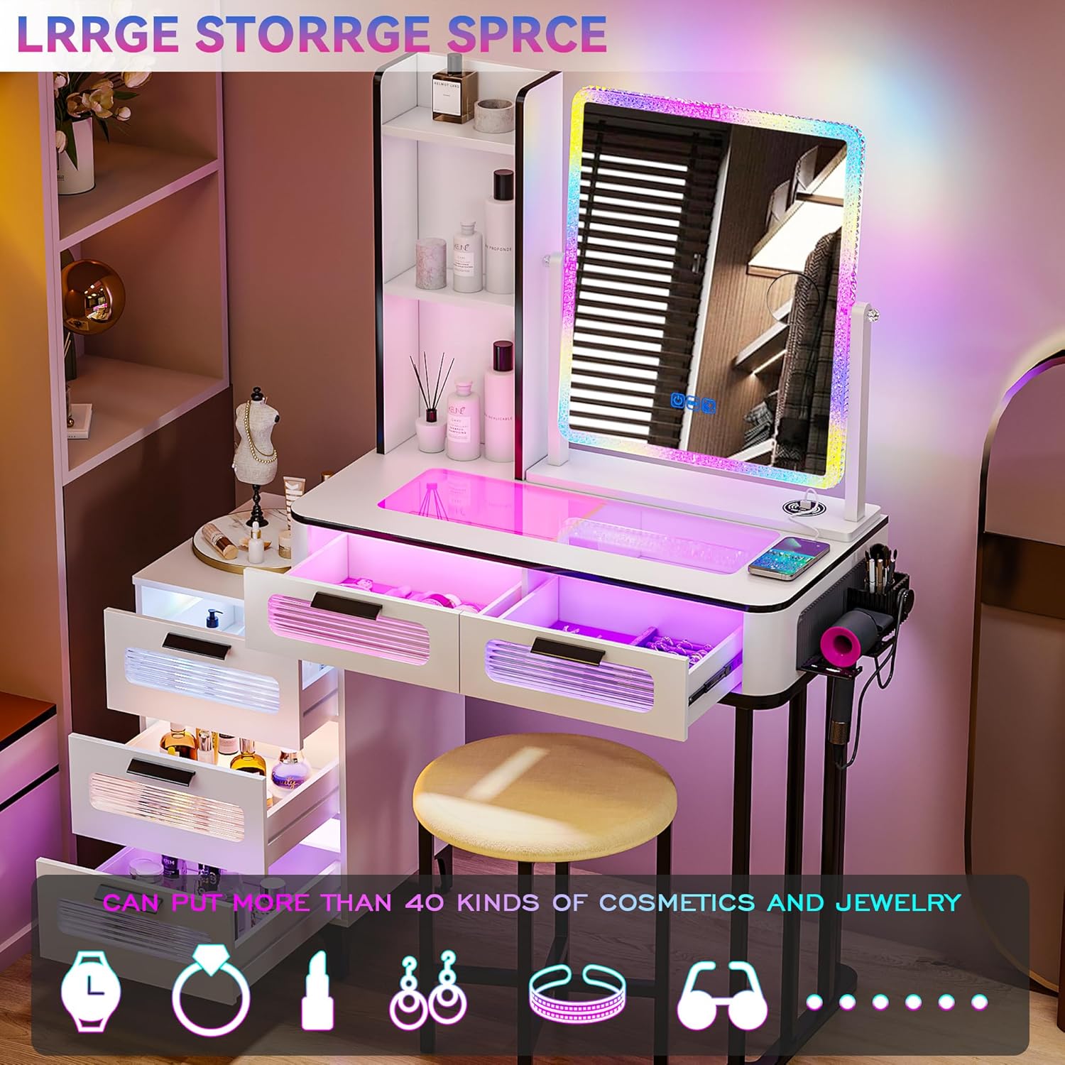 Mesa de Maquiagem i*-RGB com E - Desk Setup Charging Station avaliação e preço