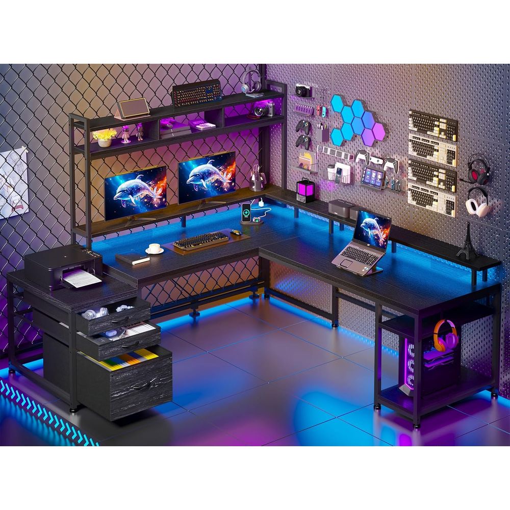 Mesa de Jogos em L para Dois U - Desk Setup Black And Wood avaliação e preço