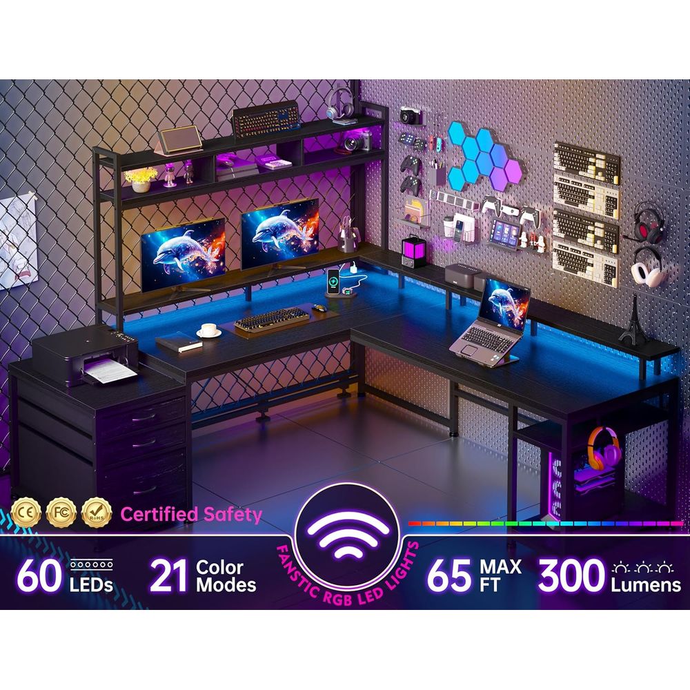 Mesa de Jogos em L para Dois U - Desk Setup Black And Wood avaliação e preço
