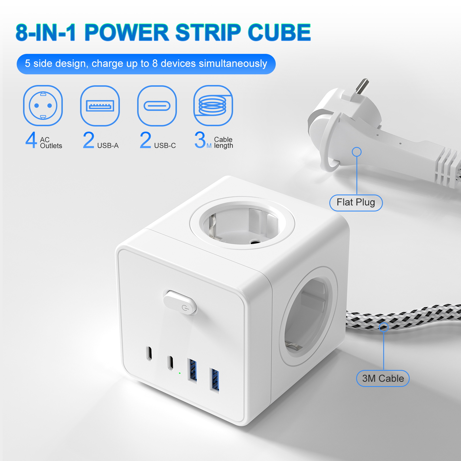 HITRENDS Tomada Cubo 8 em 1, C - Power Strip Flat avaliação e preço
